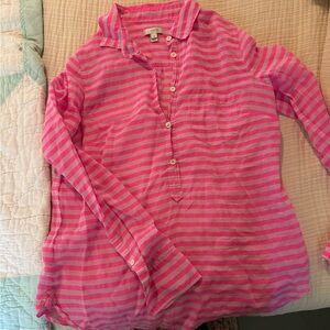 J. Crew Pink and White Striped Button Down Shirt